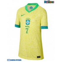 Camisa de Futebol Brasil Vinicius Junior #7 Equipamento Principal Mulheres Copa America 2024 Manga Curta